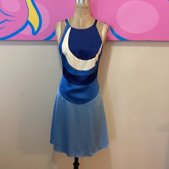 Moschino Cheap Chic Blue White Satin Dress - Picture 2 of 10